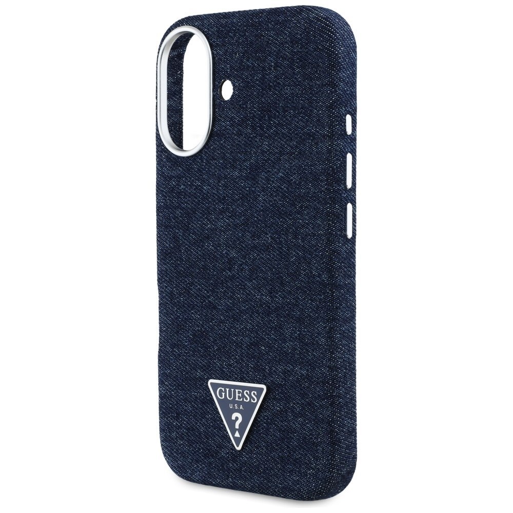 Etui Guess Denim Triangle Logo MagSafe do iPhone 16 niebieski